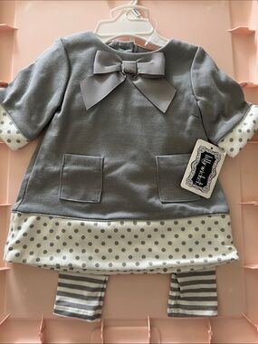 Lilly Wickeds Gray Bow Polka Dot Girls' Matching Set